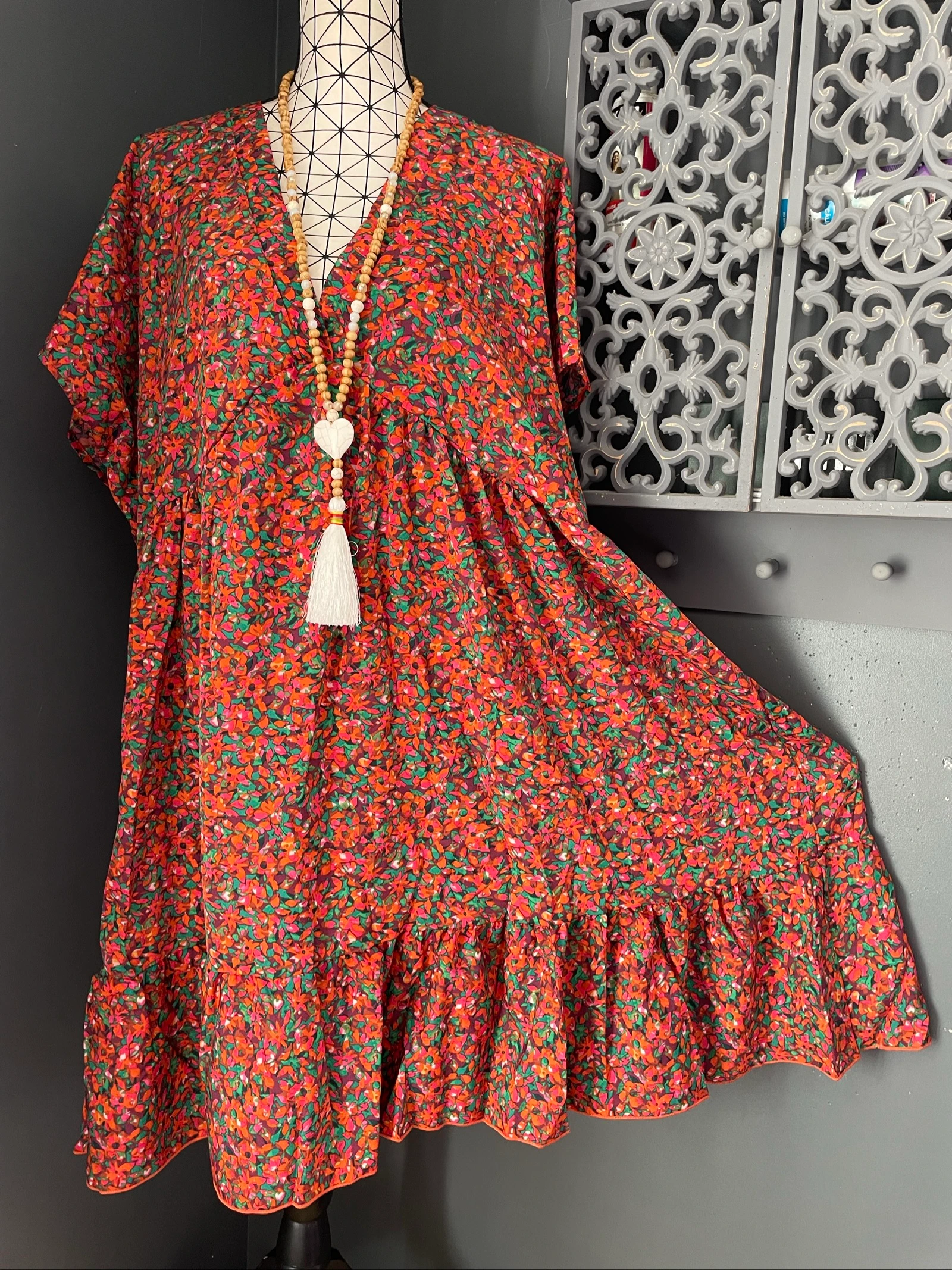 💖 robe fleurie multicolore grande taille 58 fluide bohème chic col cache-cœur 💖 – photo 2